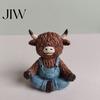 Pastoral Home Accents Yoga Highland Cow Resin Figurine, Farmhouse Style Overalls Statues, Waterproof Crafted Collectibles Garden Ornament for