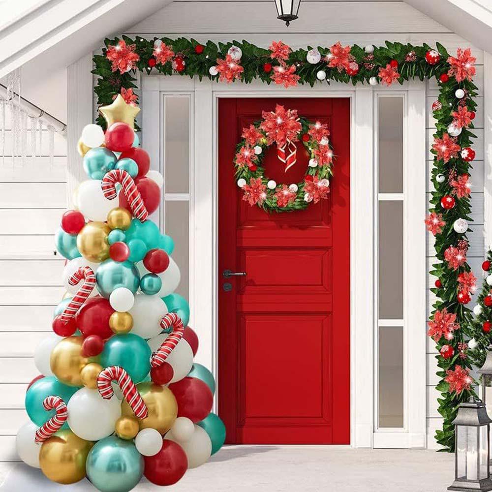 114pcs Christmas Tree Latex Aluminum Film Balloon Tree Set Red Cane Christmas Day Party Venue Decoration Set Party Decoration