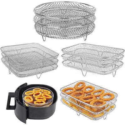 Roasting Rack 3-layers Stackable Grid Air Fryer Holder Stainless Steel Anti-corrosion for Family Baking Outdoor Camping Barbecue