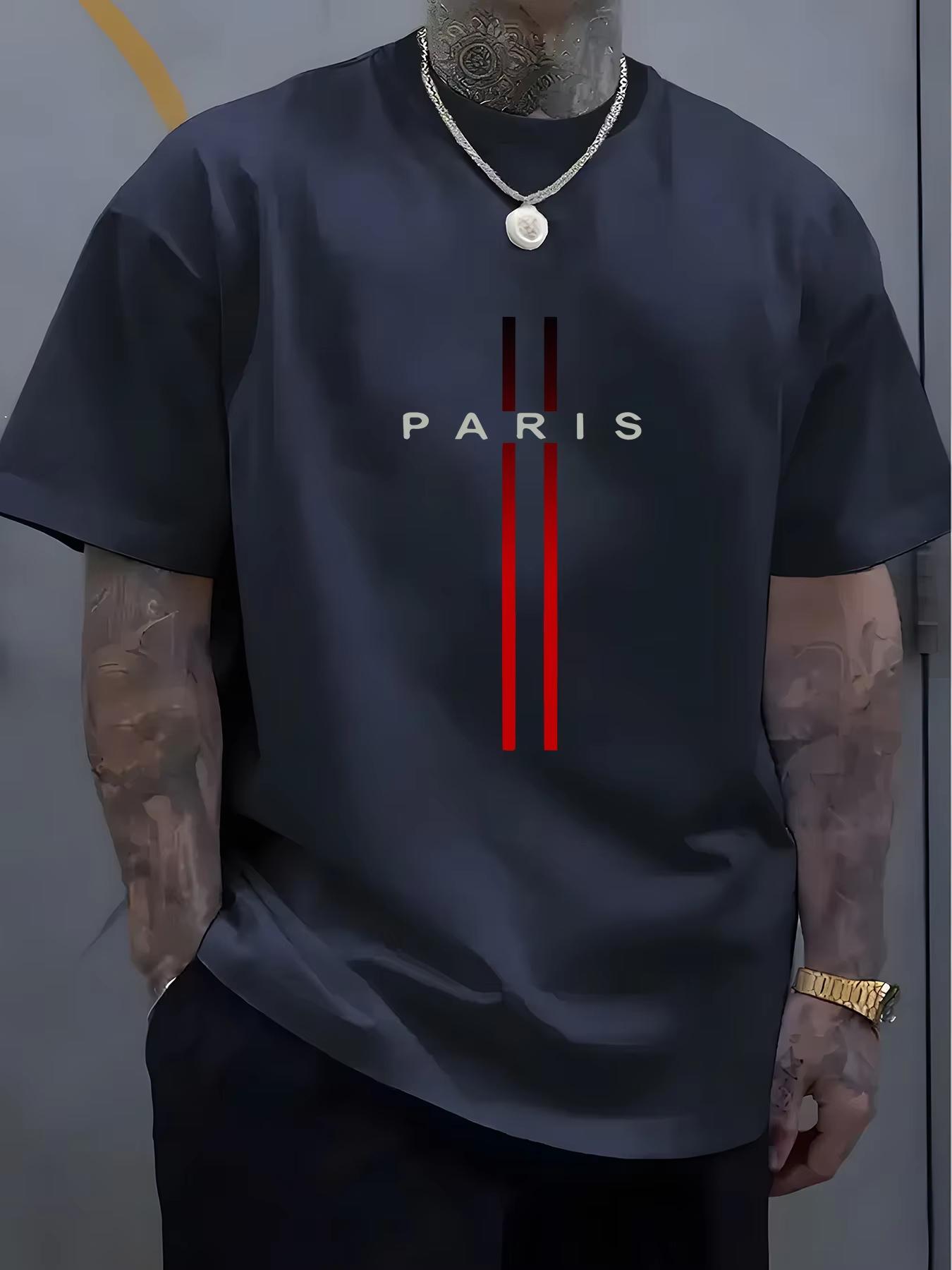 

Summer Men s Cotton Casual Loose Large Size Paris Letter Pattern Printed Round Neck Short Sleeve Popular Holiday T-shirt 4XL