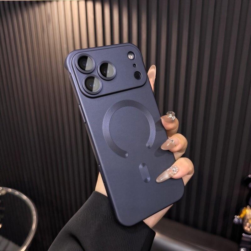 Thin Metallic Paint PC For  Magnetic Case For For Iphone 17 Air 16 1 14 13 Pro Max Plus Lens Protect Frameless Cooling Cover