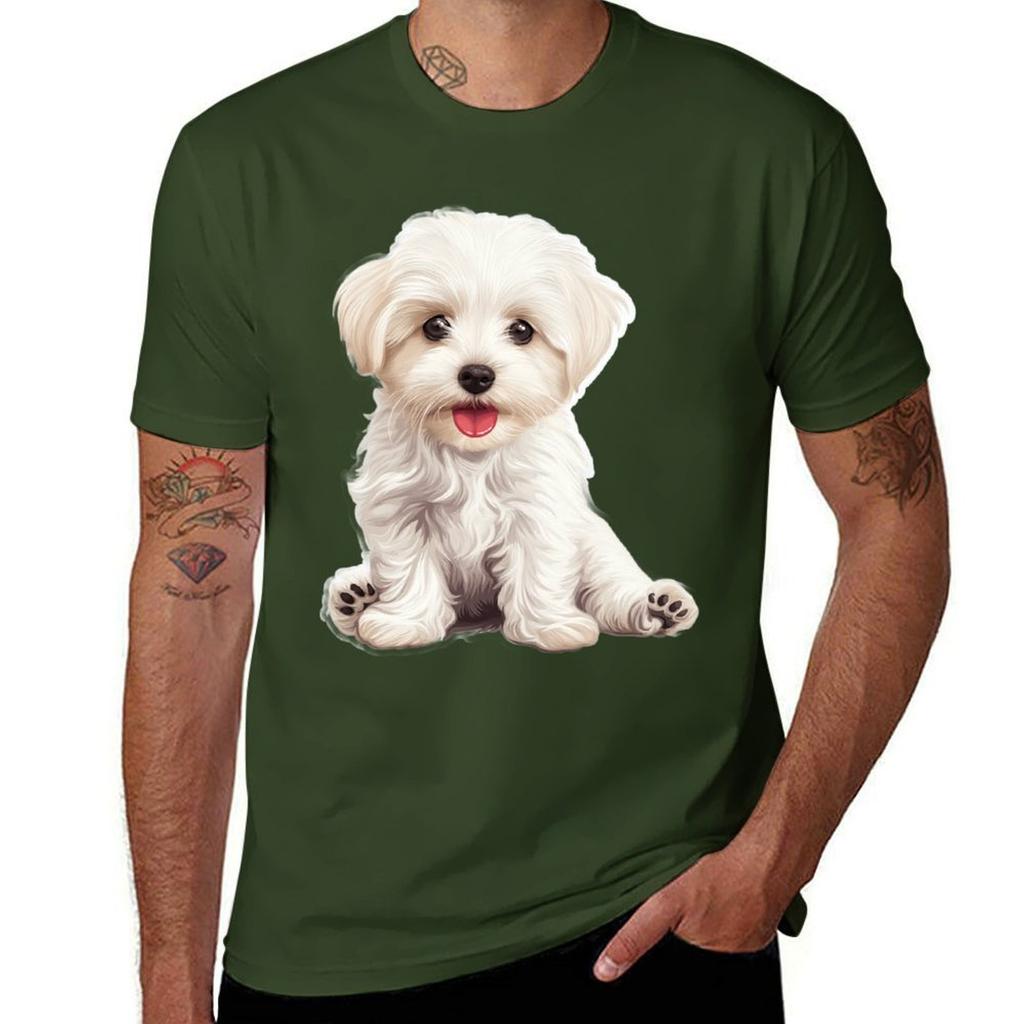 Adorable Maltese Love. T-Shirt Anime Clothes Summer Top Men's Cotton T-shirt