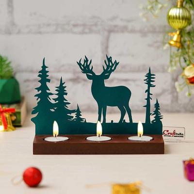 Wooden Reindeer Christmas Tree Decorative Tea Light Candle Holders| Diwali Christmas Decoration Items for Home Decor Office