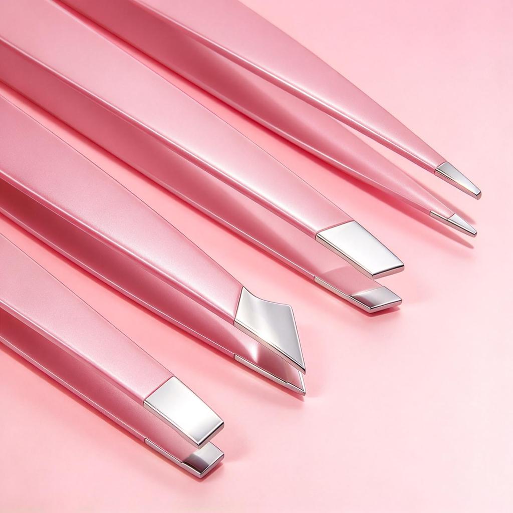 4 Pcs Professional Tweezers Set, Precision Tip for Eyebrows, Facial Hair, Splinter & Ingrown Hair, Gift for Men & Women Pink