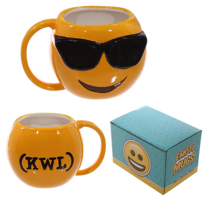 Cartoon Emoji Ceramic Mug With Smile Face And Lid For Office Use