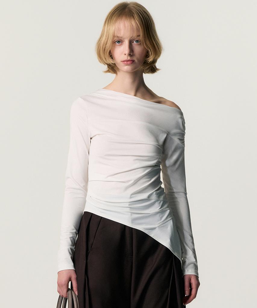 Kimjisu [Ver.2] One Shoulder Draped Jersey Top_White