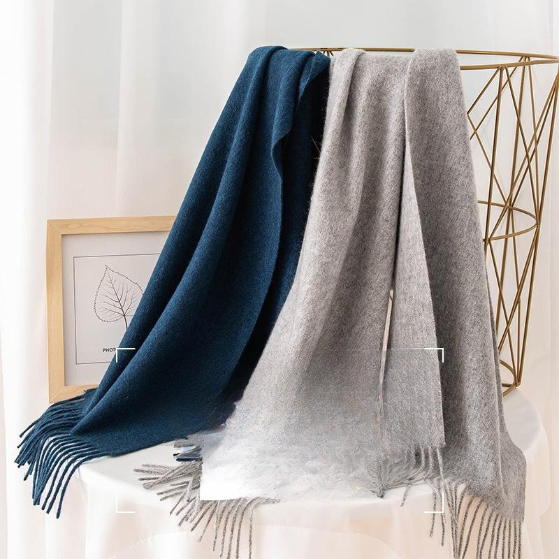 New Scarf Women's Autumn and Winter Cashmere High End Scarf Solid Color Couple Air Conditioning Scarf Warm Shawl