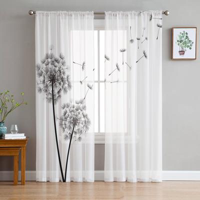 Black And White Dandelion Tulle Curtains For Living Room Decoration Modern Chiffon Sheer Voile Kitchen Curtain