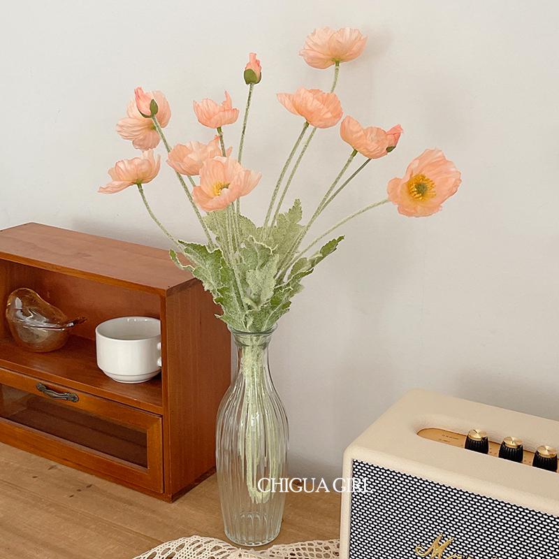 Blue Iceland Poppy Silk Flower Bouquet for Living Room Decoration