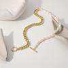 Freshwater Pearl Buttoned Titanium Steel Metal Chain Necklace - Metallic Style Pearl Necklace