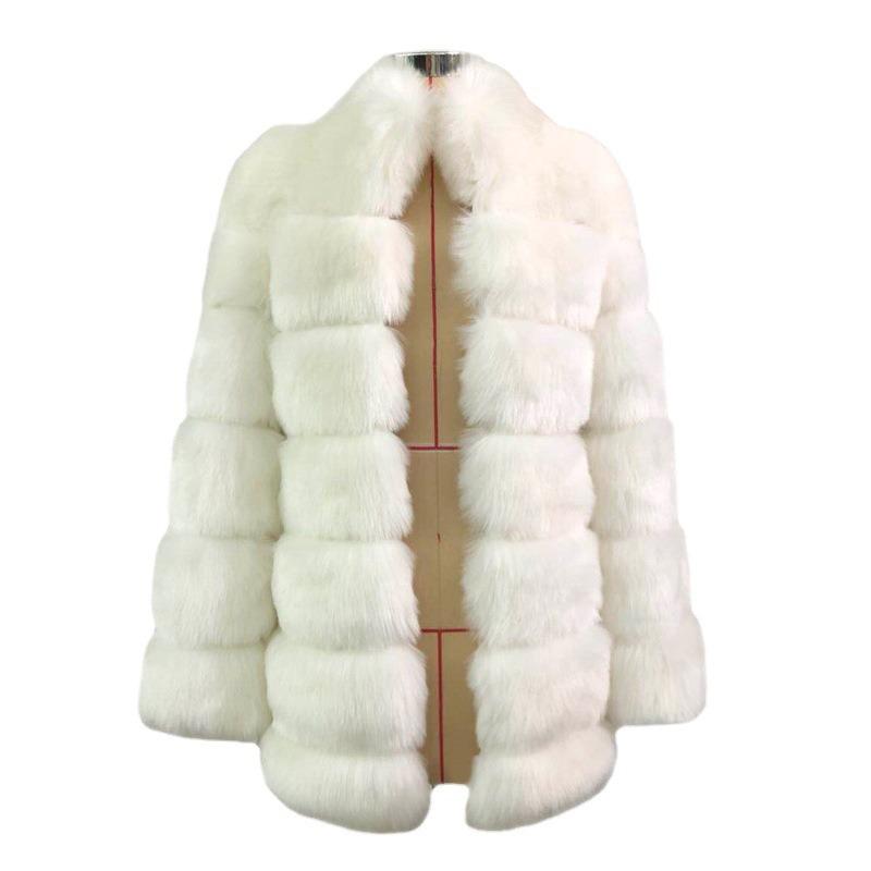 Autumn and winter new stand-up collar jacket, medium and long slim-fitting imitation fox hair thermal coat