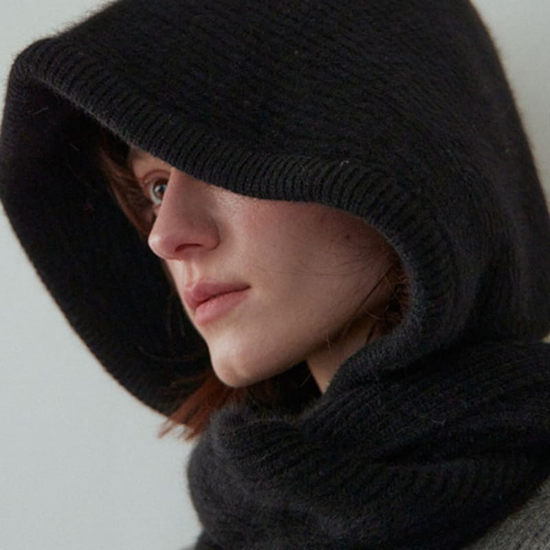 STEP AROUND Knit Hooded Scarf_BLACK