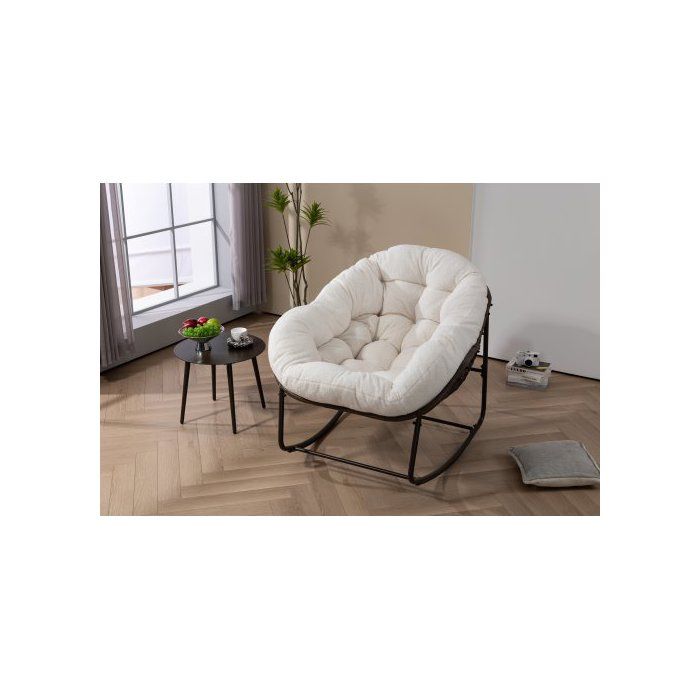 Fauteuil à bascule en rotin d'extérieur, fauteuil inclinable rembourré pour vérandas, salons, terrasses et jardins, blanc Blanc