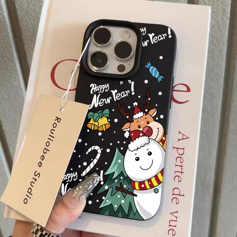 Christmas Elk Deer Lichee Pattern Phone Case for iPhone 17 16 Pro Max Air 15 14 Plus 13 12 11 XR X XS Max 16E Shockproof Cover