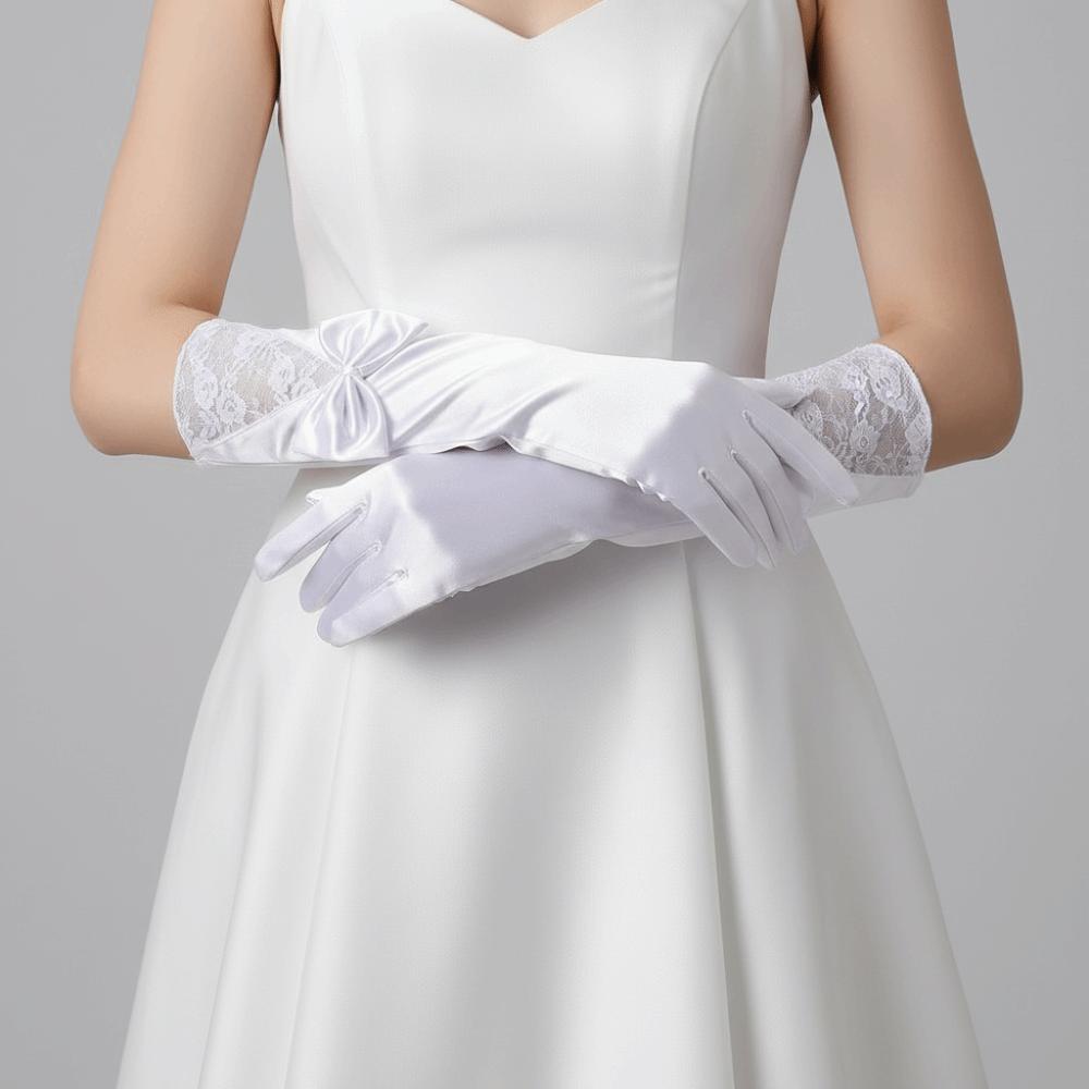 Bowknot Satin Bride Gloves Long Sleeves Etiquette Gloves Wedding Dress Accessories