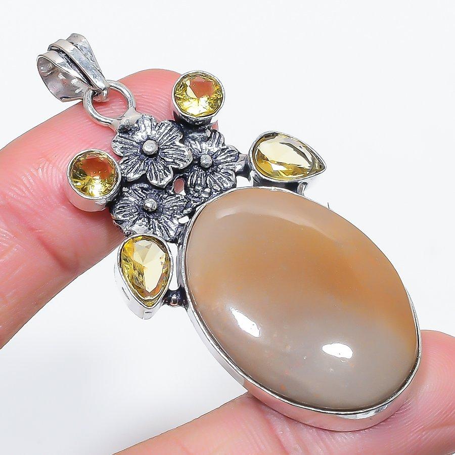 Natural Mookaite, Citrine 925 Sterling Silver Jewelry Pendant 2.48" N7l57
