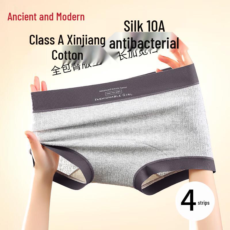 GUJIN Women's Class A Cotton Boxer Briefs with Mulberry Silk Crotch (4-Pack)