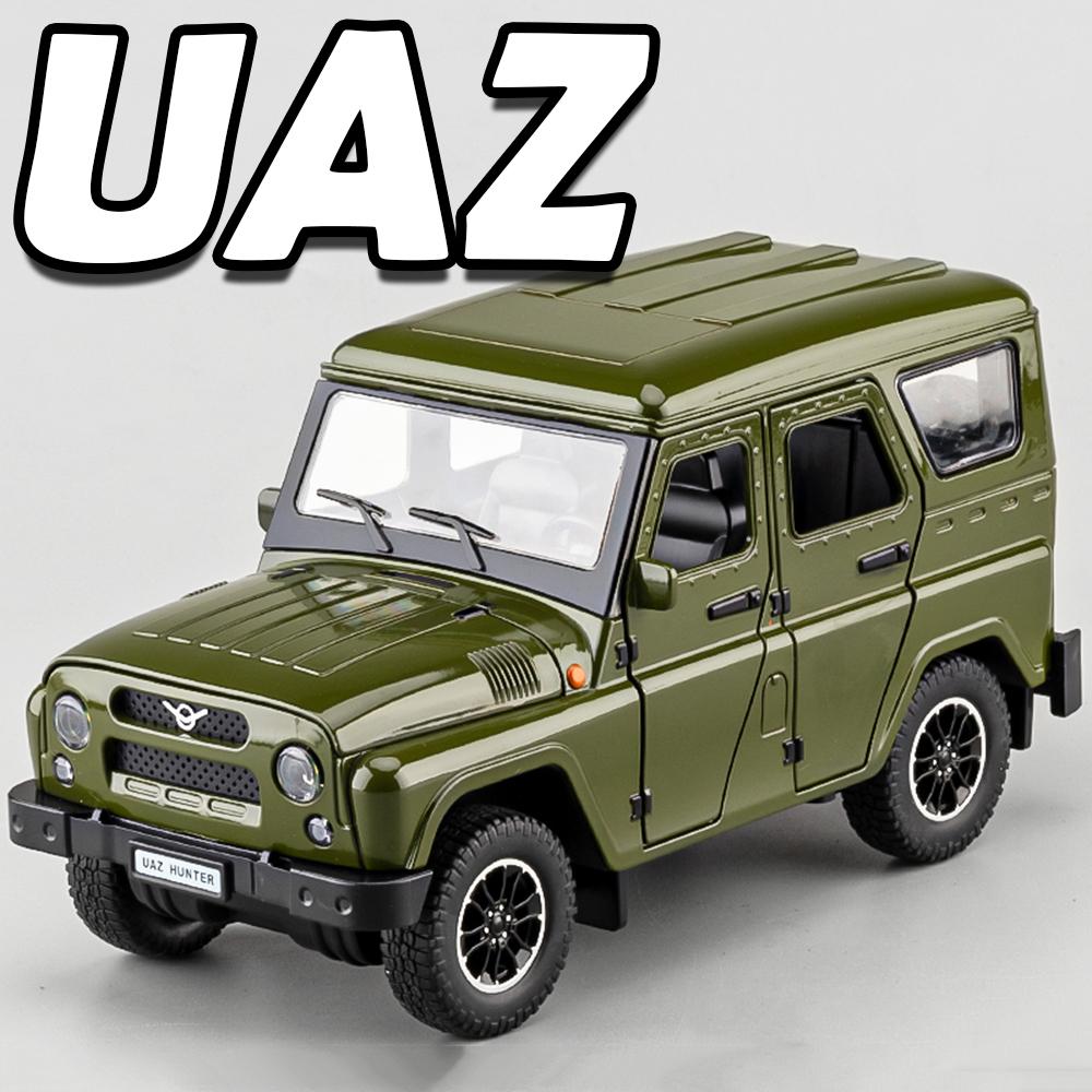 AAZS1 1:18 Russland UAZ Hunter Wohnmobil Modell Spielzeugautos Legierung Druckguss Sound Licht Türen Geöffnet Rückziehbar Simulation Geländefahrzeuge für Kinder