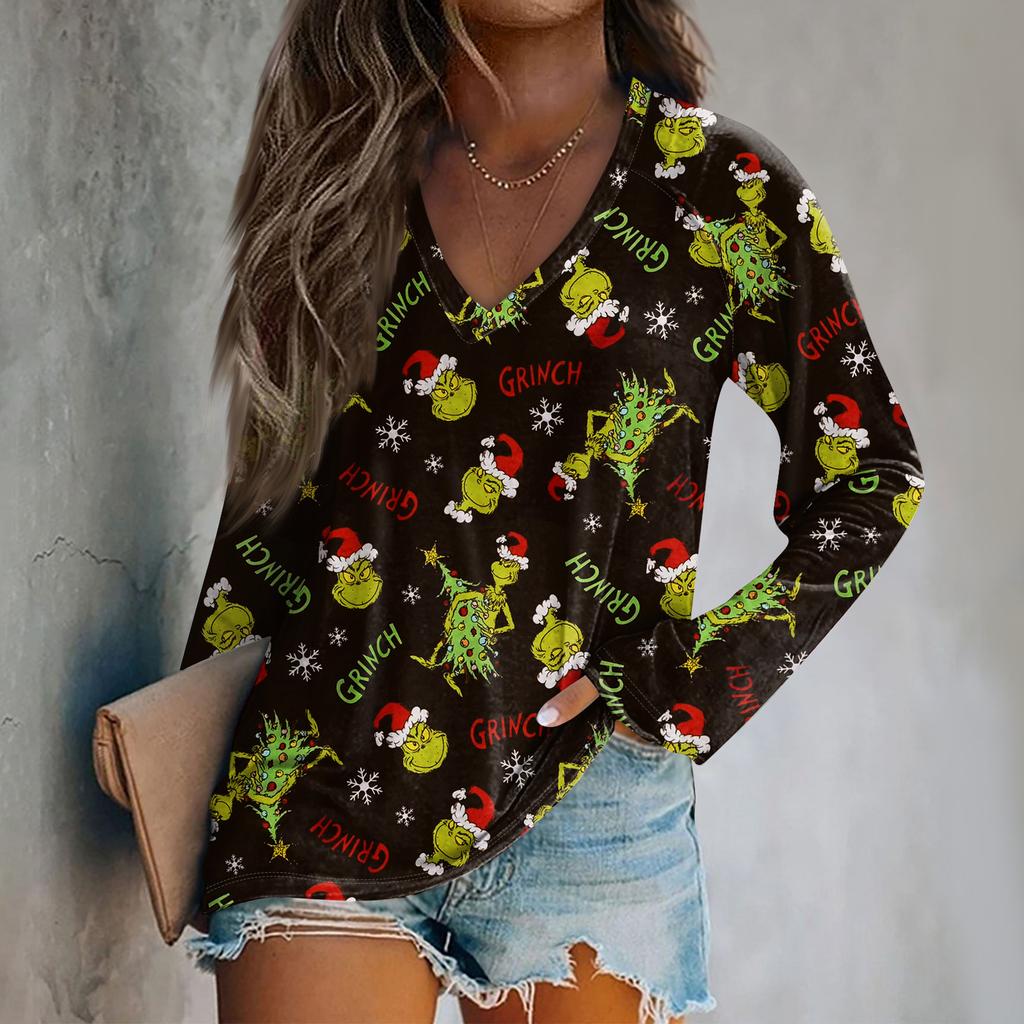 Women's Fashion Loose Raglan Sleeve T-Shirt With Christmas Print Casual Top