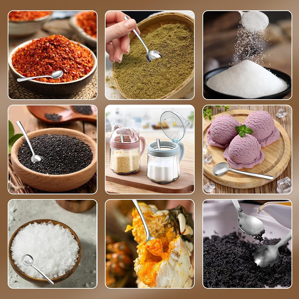 Small Spoons Mini Set - 8 Pcs Tiny Stainless Steel Spoons for Spices, Salt, Sugar, Pepper, and Honey - Food-Grade 304 Mini Condiment Scoops(8 Pcs