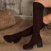 Fashion Western Brown Leopard Thigh High Boots for Women Back Lace Up Over-the-Knee Boots Thick High Heel Botas Largas Mujer Size 36-43