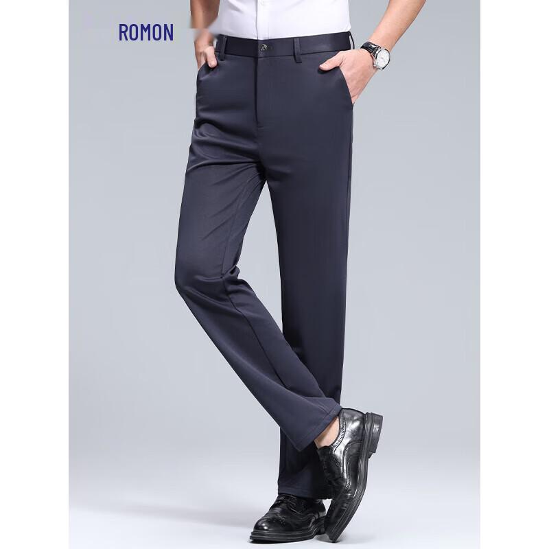 Luomeng Men's Ice Silk Straight Fit Business Casual Trousers