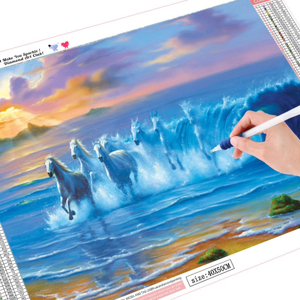 

5D DIY Алмазная картина Лошадь из страз Полная круглая Алмазная вышивка Домашний декор 40*50 cm
