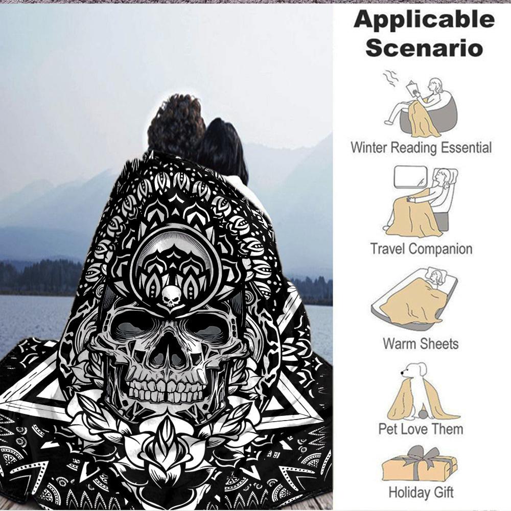 1PC Skull Mandala Art Blanket, Throw For Sofa, Bed, Travel, Camping, Livingroom, And Bed, Printing Blanket With Soft And Warm Fabric Yy250918175
