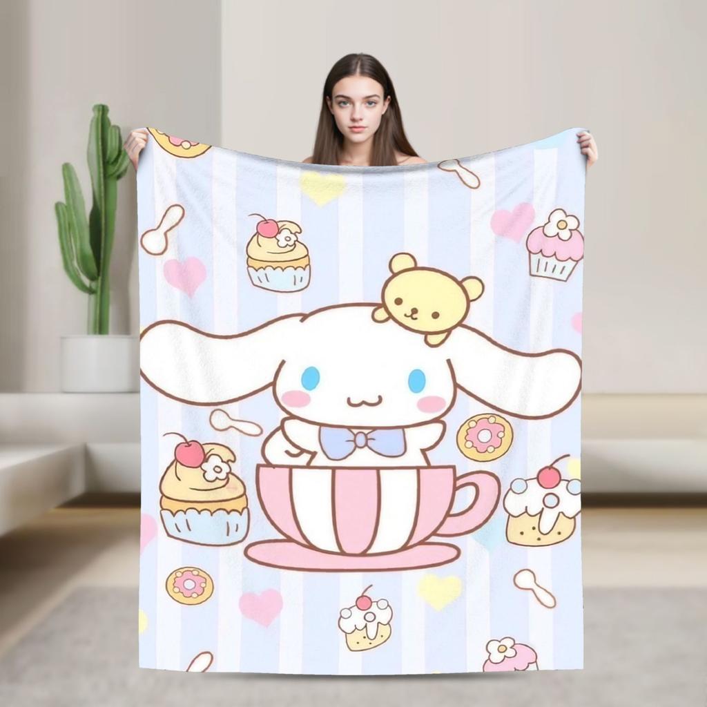 Cinnamoroll Decken Cartoon Flanell Großartige Atmungsaktive Überwurfdecken für Bett Sofa Dekoration