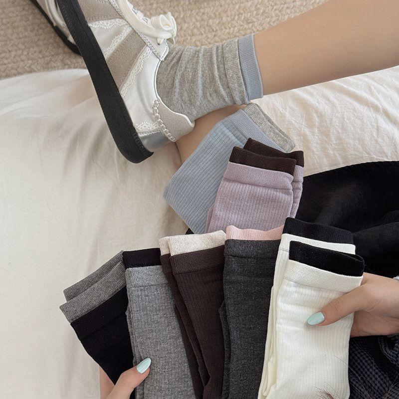 Medium Tube Stacking Socks High Elastic Lycra Rubber Band Solid Color Strips Simple Boneless Socks Stockings