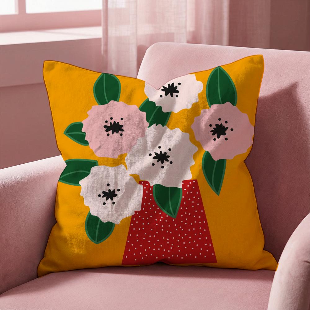 Plants and Flowers Cushion Cover Multi-Scene Pillow Cover for Home & Car - Reversible, Soft & Durable for Daily Use