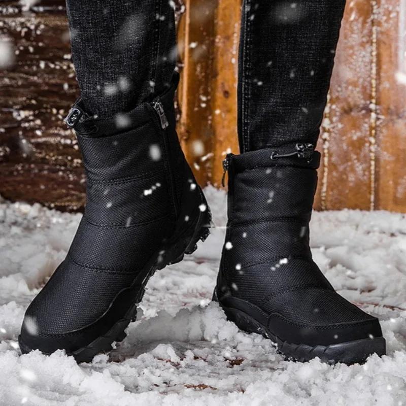 Mode 2024 Herrenstiefel Plüschschuhe Reißverschlussstiefel Winter Warm Baumwolle Schneestiefel für Herren Gummisohle Stiefel Outdoor Rutschfest Wanderschuhe