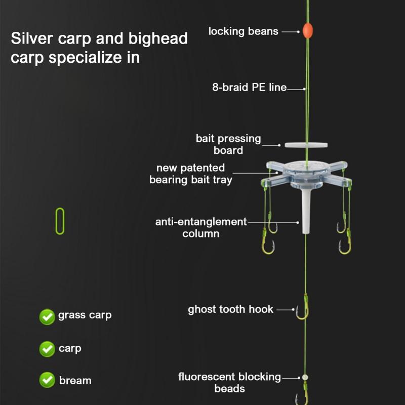 High Carbon Steel Explosion 5 Hooks Fishing Lure Bait Silver Carp Trap Feeder Cage Sharp Fishing Hook with Line Pressing Board