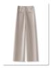 Oatmeal Acetate Wool Flannel Wide-Leg Pants - Women's 2024 Soft Cashmere Straight-Leg, Perfect for Autumn & Winter