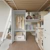 Loft Bed, With Children's Slide, Wardrobe and Storage Cabinet Under the Bed, Four-Sided Fence Pine + MDF + Plywood, White+Natural, 90x200cm