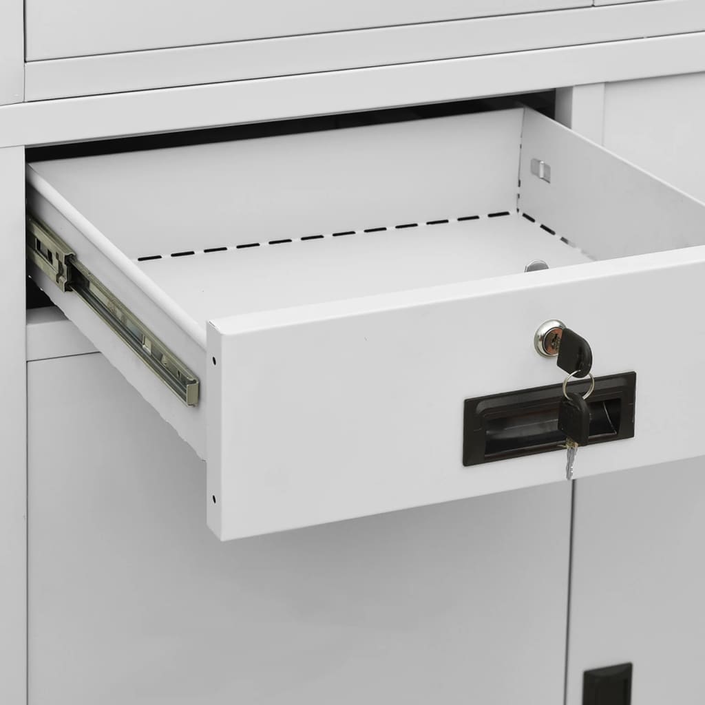Office Cabinet Light Grey 90 x 40 x 180 cm Steel and Tempered Glass
