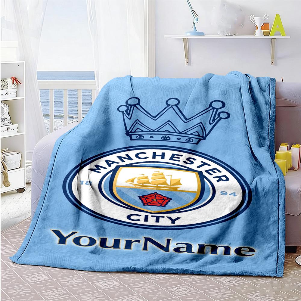 Manchester City Customize Text Blanket Gift Customizable Blanket Durable Comfort Great for Office Bedding Living Room Livingroom for All Occasions