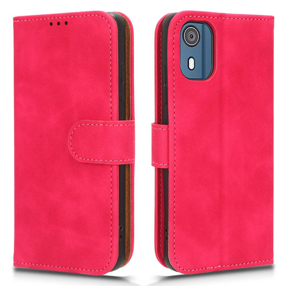 

For Nokia C02 Skin-touch PU Leather Case Wallet Stand Protective Phone Cover Rose