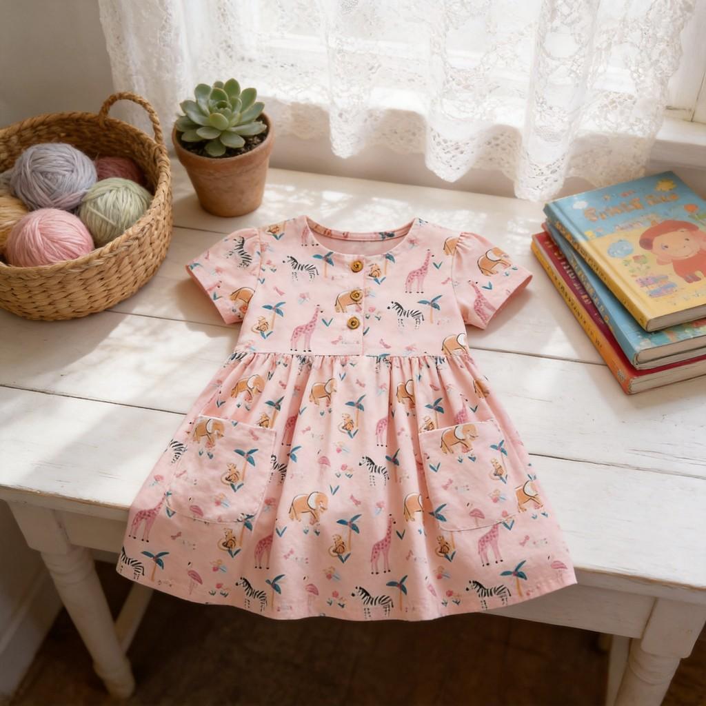 Summer Girl Dress With Soft Cotton Fabric And Floral Pattern For Toddler Girls