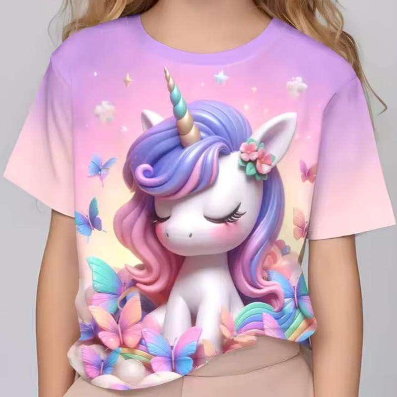 Children Summer Girls T-shirt Cute Cartoon Printed Short Sleeved Round Neck Fashion Comfortable Soft T-shirt