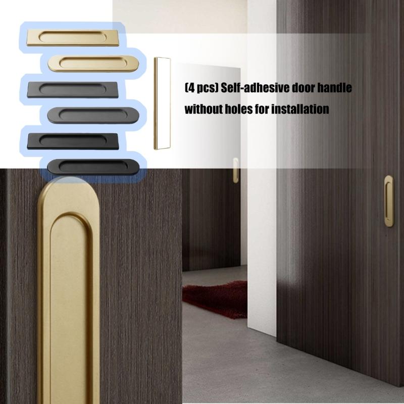 4pcs Auto Adhesive Sliding Door Handle Modern Aluminum Alloy Sliding Door Pulls for Cabinets Furniture