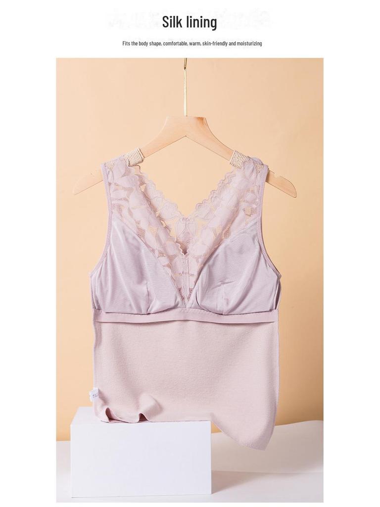 Women's Silk Warm Vest: Thickened Mulberry Silk, Brushed, Lace Top for Autumn/Winter
