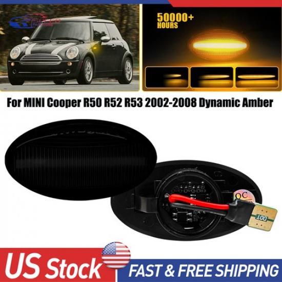 For Mini R50 Cooper R52 R53 02-08 Smoked LED Side Marker Lights Turn Signal Lamp
