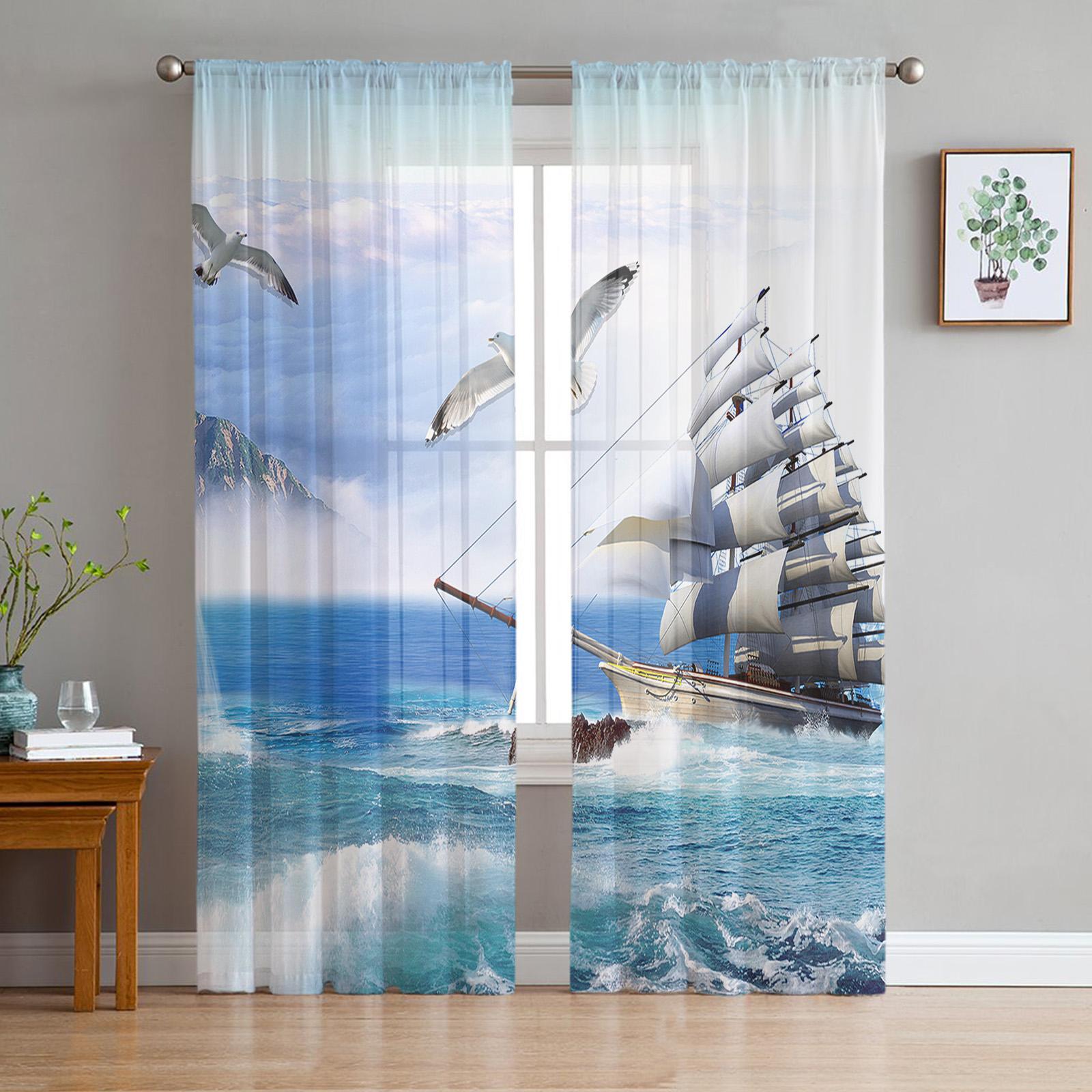 

Приключенческие истории Винтажные лодки Тюль Прозрачные шторы для гостиной Спальня Кухня Украшения Вуаль Органза Шторы 135W x 114H(cm)