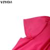 VONDA Women Casual V Neck Short Sleeve Ruffled Soild Color Blouse
