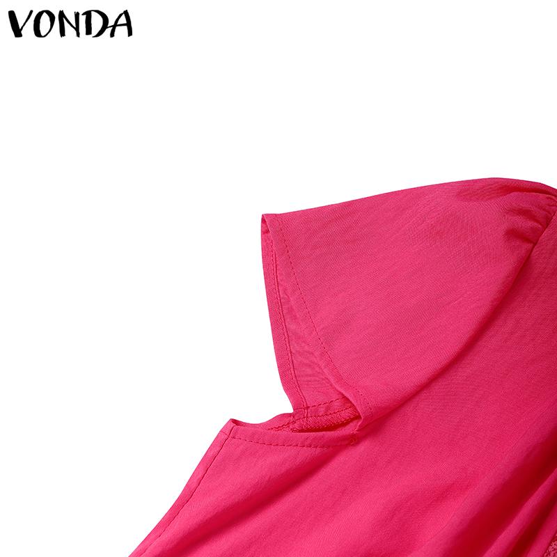 VONDA Women Casual V Neck Short Sleeve Ruffled Soild Color Blouse