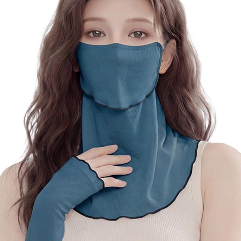 Ruffle Trim Face Cover for Women Sun Protections Half Face Mask with Neck Shielding for Outdoor Cycling Hiking Commuting
