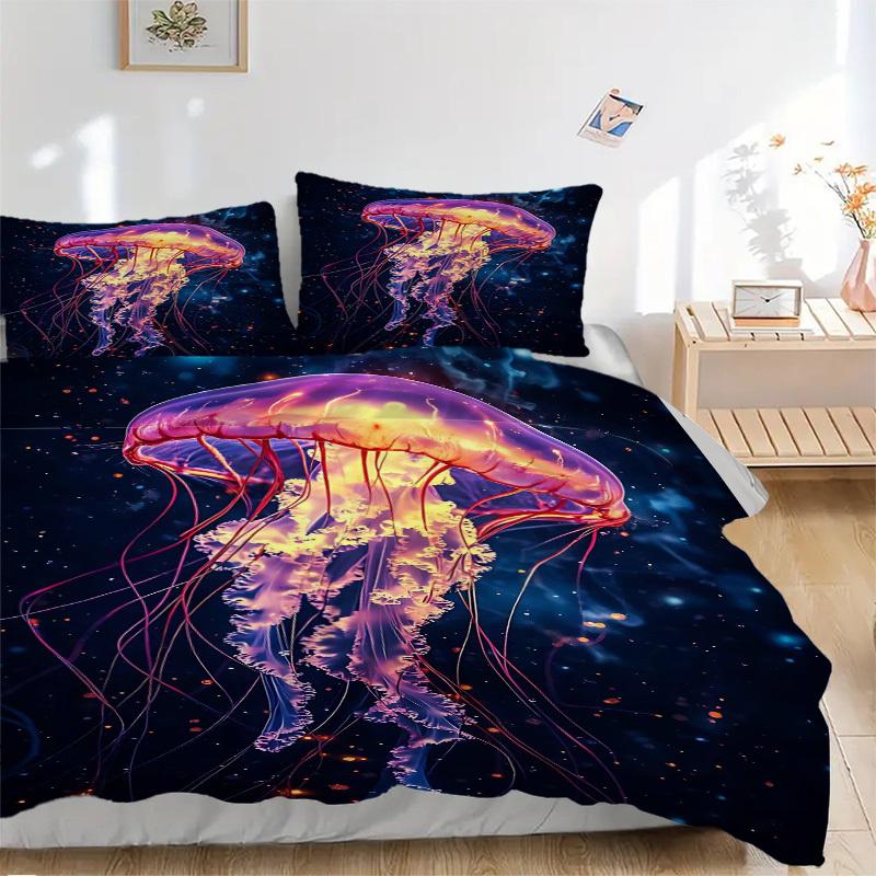 3pcs Jellyfish Bedding Set - Includes One Quilt Cover and Two Pillowcases (No Core) - Home Decor, Festival Gift, Polyester Fabric, Anime Car