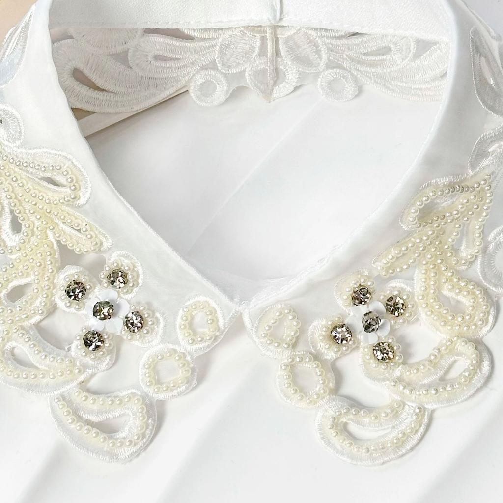 Eugen Garn Vielseitlicher Pullover Hemdkragen Spitze Perlendekoration Mode Schwerindustrie Hohlstickerei Nagelperlen Falscher Kragen