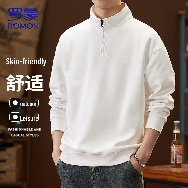 ROMON Men s Half-High Collar Solid Sweatshirt Tee 4XL